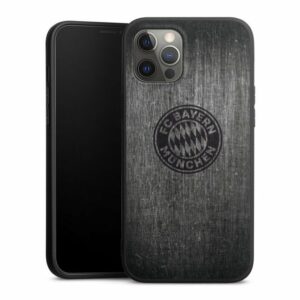 DeinDesign Handyhülle "Metallic Look FCB FC Bayern München Metalllook FCB Logo einfarbig", Apple iPhone 12 Pro Max Silikon Hülle Premium Case Handy Schutzhülle