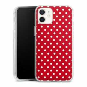 DeinDesign Handyhülle "Punkte Retro Polka Dots Polka Dots - dunkelrot und weiß", Apple iPhone 12 mini Silikon Hülle Bumper Case Handy Schutzhülle