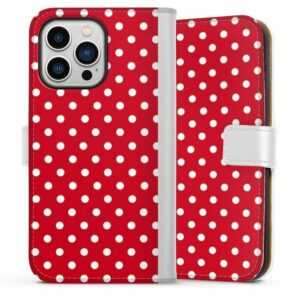 DeinDesign Handyhülle "Punkte Retro Polka Dots Polka Dots - dunkelrot und weiß", Apple iPhone 13 Pro Hülle Handy Flip Case Wallet Cover