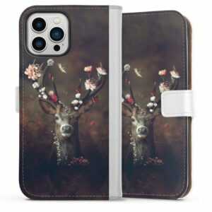 DeinDesign Handyhülle "Rehe Rentier Blumen Fauna Flora Deer", Apple iPhone 13 Pro Max Hülle Handy Flip Case Wallet Cover