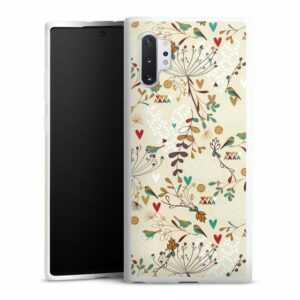 DeinDesign Handyhülle "Retro Vogel Blumen Floral Wilderness", Samsung Galaxy Note 10 Plus Silikon Hülle Bumper Case Smartphone Cover