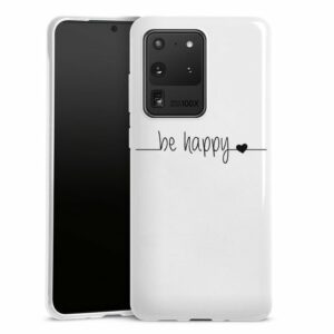 DeinDesign Handyhülle "Statement Glück Motiv ohne Hintergrund be happy transparent", Samsung Galaxy S20 Ultra Silikon Hülle Bumper Case Handy Schutzhülle