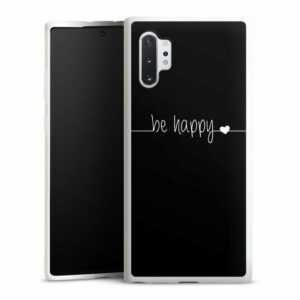 DeinDesign Handyhülle "Statement Sprüche Glück Be Happy Black", Samsung Galaxy Note 10 Plus Silikon Hülle Bumper Case Smartphone Cover