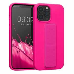 kwmobile Handyhülle, kwmobile Handyhülle kompatibel mit Apple iPhone 13 Pro Max - Hülle mit Fingerhalter und Standfunktion - Silikon Case Handy Cover in Neon Pink