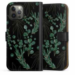 DeinDesign Handyhülle "Eukalyptus Blätter Natur Eukalyptusblätter Black", Apple iPhone 12 Pro Hülle Handy Flip Case Wallet Cover