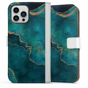 DeinDesign Handyhülle "Glitzer Look Marmor Kunst Gemstone Glamour teal", Apple iPhone 13 Pro Max Hülle Handy Flip Case Wallet Cover