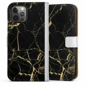 DeinDesign Handyhülle "Marmor schwarz Muster BlackGoldMarble Look", Apple iPhone 12 Pro Hülle Handy Flip Case Wallet Cover