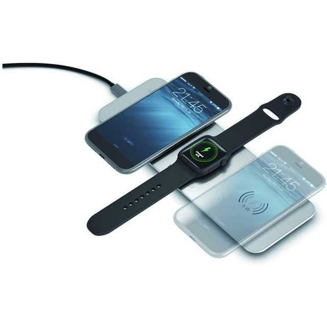 Terratec "ChargeAIR All" Ladestation (Ladestation zum gleichzeitigen, kabellosen Aufladen von Smartphones, Apple Watch® & AirPods® silver / silber)