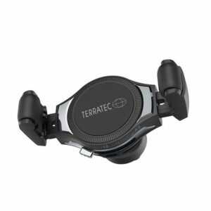 Terratec "ChargeAir Car" Smartphone-Halterung, (Handy Halterung mit Induktionsladung, Wireless Charging im Auto, 10W, inkl. Schnelladeadapter für 12V Steckdose, einfache montage, Befetigung am Lüftungsgitter, schwarz)