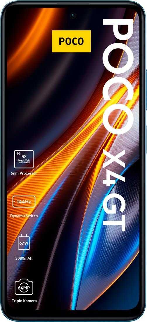 Xiaomi POCO X4 GT - 5G Smartphone - Dual-SIM - RAM 8GB / Interner Speicher 256GB - LCD-Anzeige - 6.6 - 2460 x 1080 Pixel (144 Hz) - Triple-Kamera 64 MP, 8 MP, 2 MP - front camera 16 MP - Blau (MZB0C16EU)