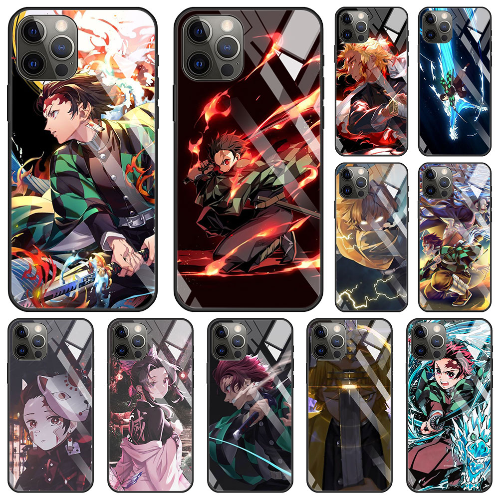 Anime Dämon Slayer Kimetsu Keine Yaiba Gehärtetem Glas Fall Für Apple iPhone 11 12 Pro 7 XR X XS Max