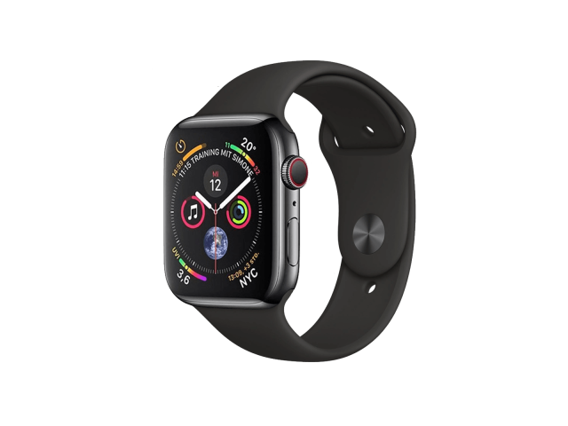 Apple Apple Watch Serie 4 | 44mm | Stainless Steel Schwarz | Schwarzes Sportarmband | GPS | WiFi + 4G