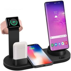 Fortunesn "Wireless Charger,4 in 1 Qi Induktive ladestation,15W Kabelloses Ladegerät für Apple Watch SE/6/5, Airpods Pro, iPhone 12/11/SE/XR/Xs Max/8, Samsung Galaxy Buds/S21/S20" Ladestation