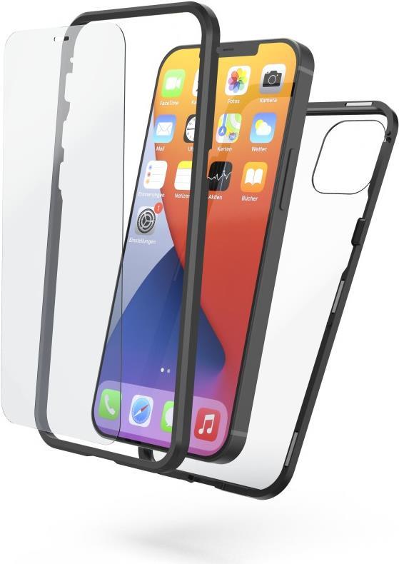 Hama Prime Line Magnetic+Glass+Display Glass - Schutzhülle für Mobiltelefon - gehärtetes Glas (9H), Aluminiumrahmen - Schwarz, durchsichtig - für Apple iPhone 12 (00196760)