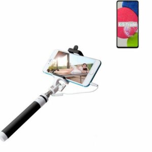 K-S-Trade Smartphone-Halterung, (Selfie Stick kompatibel mit Samsung Galaxy A52s 5G Selfiestick kabelgebunden Monopod mit Kabel Stab Stange Selfportrait Handheldstick schwarz 1x)