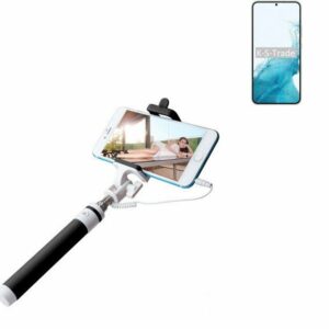 K-S-Trade Smartphone-Halterung, (Selfie Stick kompatibel mit Samsung Galaxy S22+ Exynos Selfiestick kabelgebunden Monopod mit Kabel Stab Stange Selfportrait Handheldstick schwarz 1x)