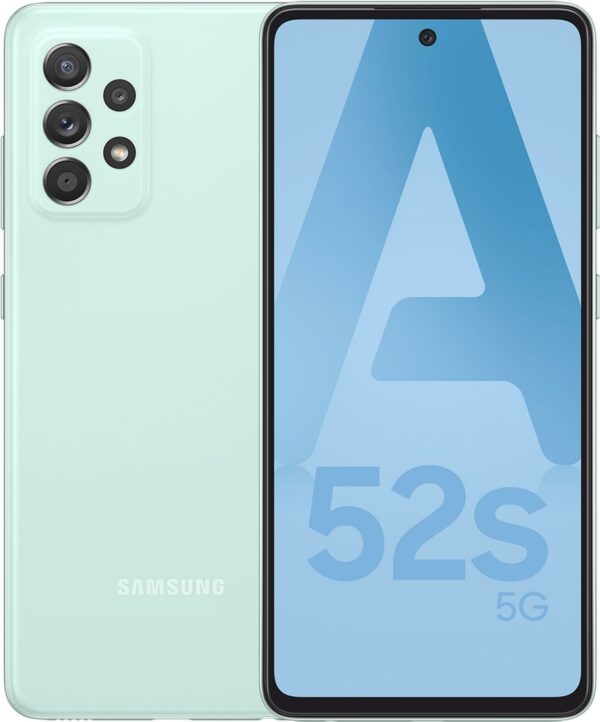 Samsung Galaxy A52s 5G - 5G Smartphone - Dual-SIM - RAM 6 GB / 128 GB - microSD slot - OLED-Display - 6.5 - 2400 x 1080 Pixel - 4x x Rückkamera 64 MP, 12 MP, 5 MP, 5 MP - front camera 32 MP - Awesome Mint