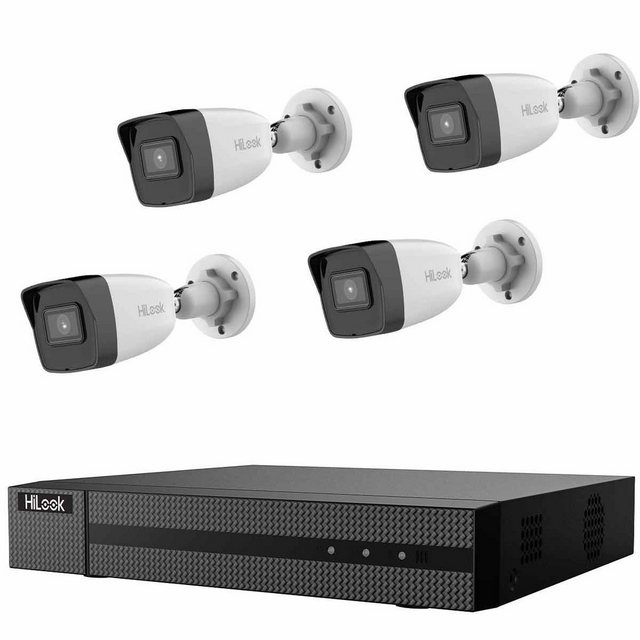 HILOOK IK-4248TH-MH/P PoE Videoüberwachungsset – 1x Netzwerkrekorder und 4x Überwachungskamera (Außenbereich, Innenbereich, 5-tlg., inkl. 2 TB Festplatte, Fernzugriff über PC und Smartphone)