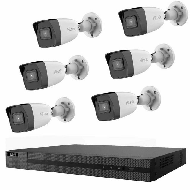 HILOOK IK-6288BH-MH/P PoE Komplettset für Videoüberwachung – 1x NVR und 6x Überwachungskamera (Außenbereich, Innenbereich, 7-tlg., inkl. 2 TB Festplatte, Fernzugriff über PC und Smartphone, Bewegungserkennung)