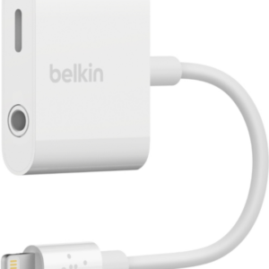 Belkin 3.5 mm Audio + Charge RockStar - Lightning zu Kopfhörer Anschluss / Ladeadapter - Lightning männlich zu 4-poliger Mini-Stecker, Lightning weiblich - weiß