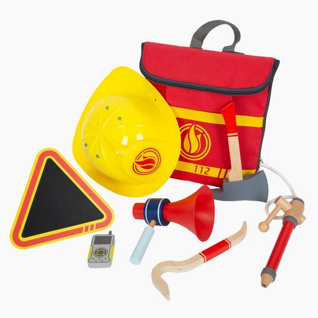 Small Foot Lernspielzeug Feuerwehrrucksack, Komplett-Set an Feuerwehrausrüstung