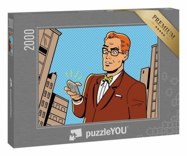 puzzleYOU Puzzle Ironische Illustration: Retro-Mann mit Smartphone, 2000 Puzzleteile, puzzleYOU-Kollektionen Comic