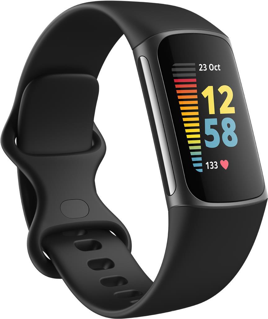 Fitbit Charge 5 – Graphite Stainless Steel – Aktivitätsmesser mit band – Silikon – schwarz – Handgelenkgröße: 130-210 mm – Anzeige 2,6 cm (1,04) – Bluetooth, NFC (FB421BKBK)