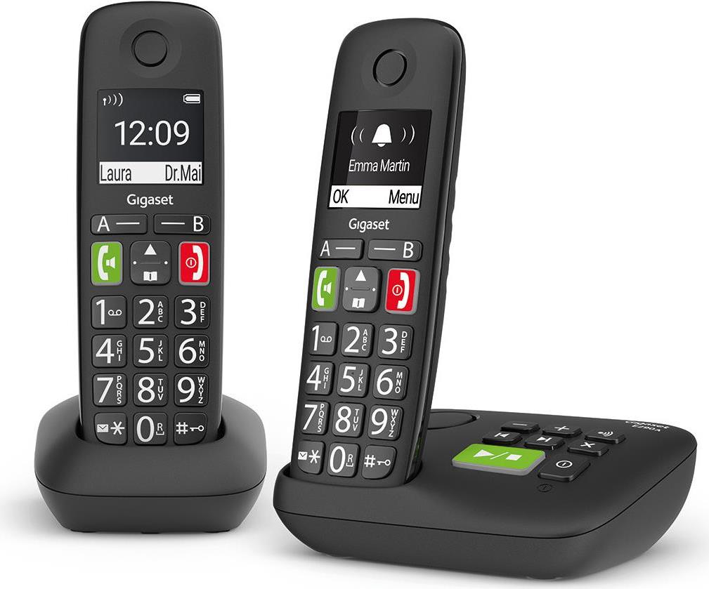 Gigaset E290A Duo – Schnurlostelefon – Anrufbeantworter mit Rufnummernanzeige – ECO DECTGAP – Schwarz + zusätzliches Handset (L36852-H2921-B101)
