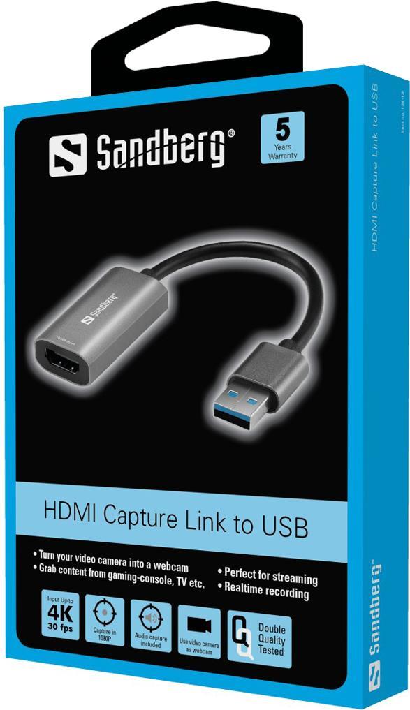 Sandberg – Videoschnittstellen-Converter – HDMI (W) bis USB (M) – 4K Unterstützung