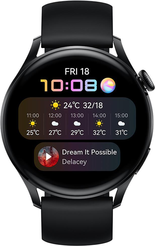 Huawei Watch 3 – Active Edition – 46 mm – intelligente Uhr mit Riemen – Flouroelastomer – schwarz – Anzeige 3,6 cm (1,43) – 16GB – Wi-Fi, LTE, NFC, Bluetooth – 4G – 54 g (55026820)