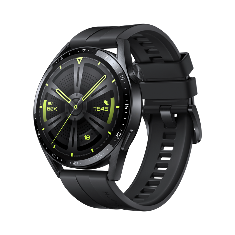 Huawei Watch GT 3 – Active Edition – 46 mm – Black Steel – intelligente Uhr mit Riemen – Flouroelastomer – schwarz – Handgelenkgröße: 140-210 mm – Anzeige 3.6 cm (1.43) – 4 GB – Bluetooth – 42.6 g