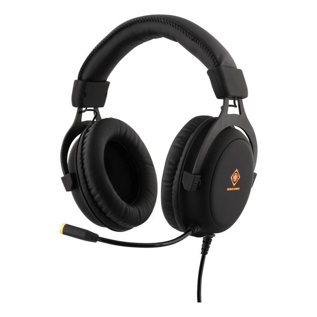 DELTACO Gamer Headset Over Ear Kopfhörer LED Mikro 3,5mm + USB Headset (außenstehendes Mikrofon, inkl. 5 Jahre Herstellergarantie)