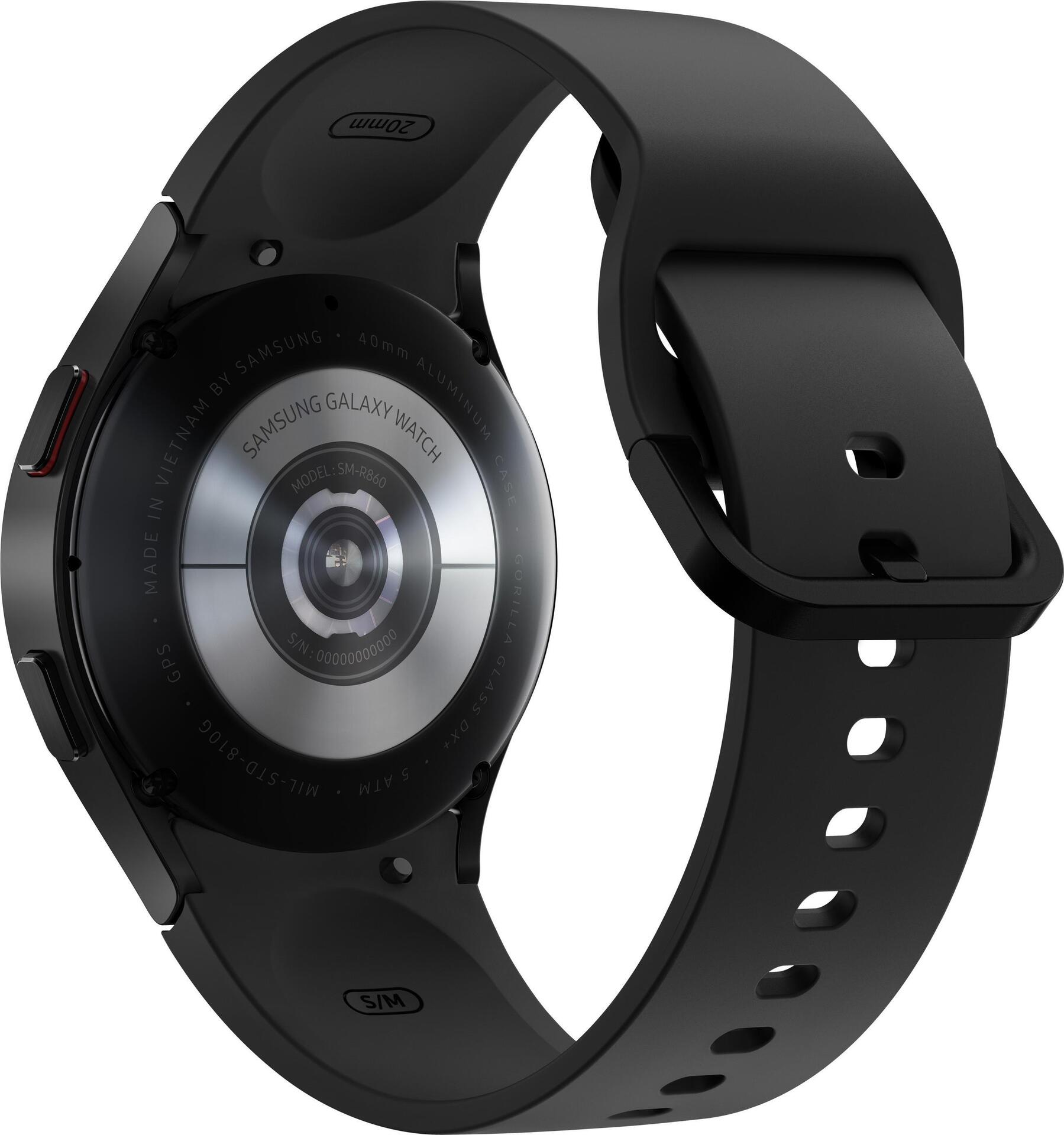 Samsung Galaxy Watch4 – 40 mm – schwarz – intelligente Uhr mit Sportband – schwarz – Anzeige 3.04 cm (1.19) – 16 GB – 7.6 GB – NFC, Wi-Fi, Bluetooth – 25.9 g