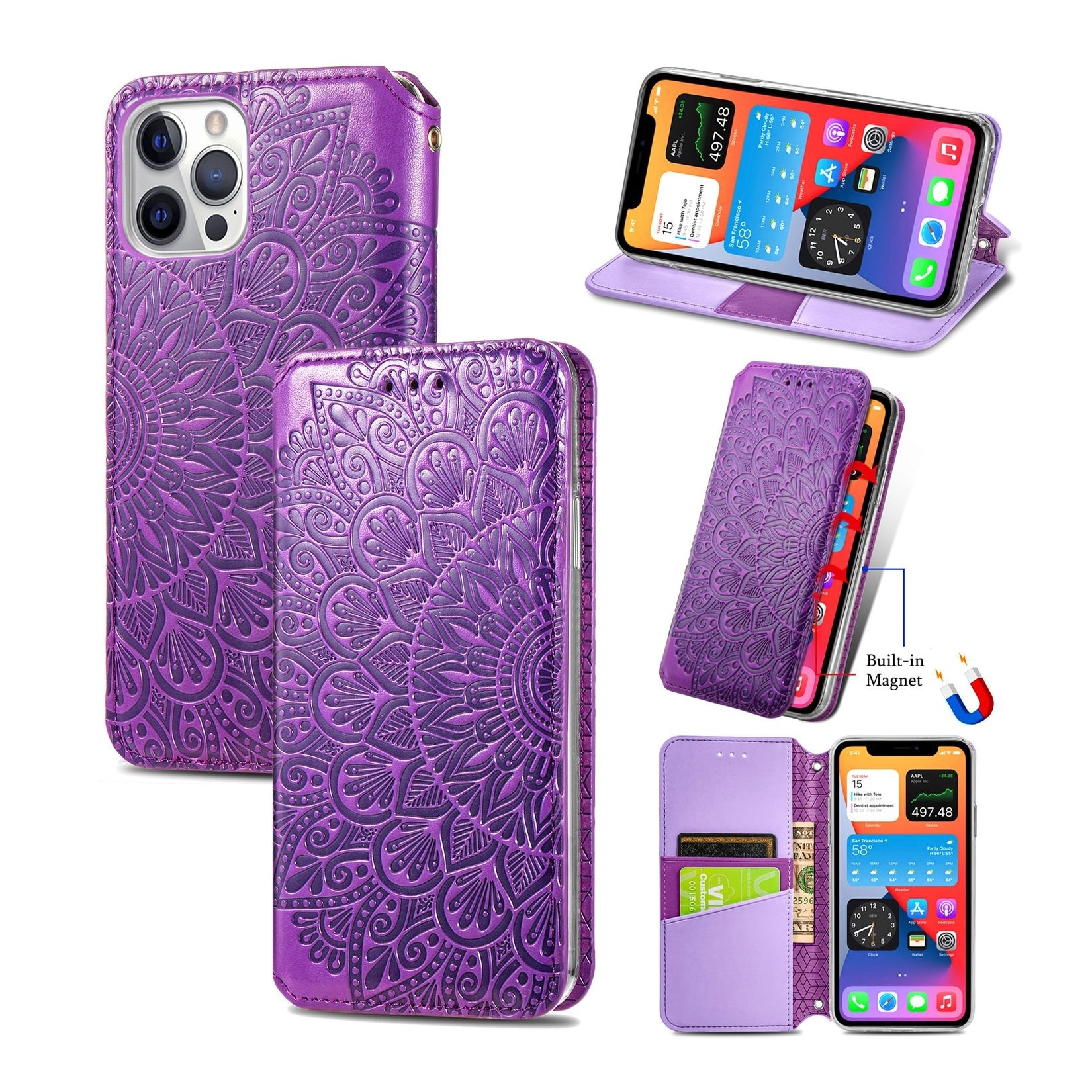 Hülle Handy Schutz für Apple iPhone 12 Mini Case Flip Cover Tasche Etuis Violett