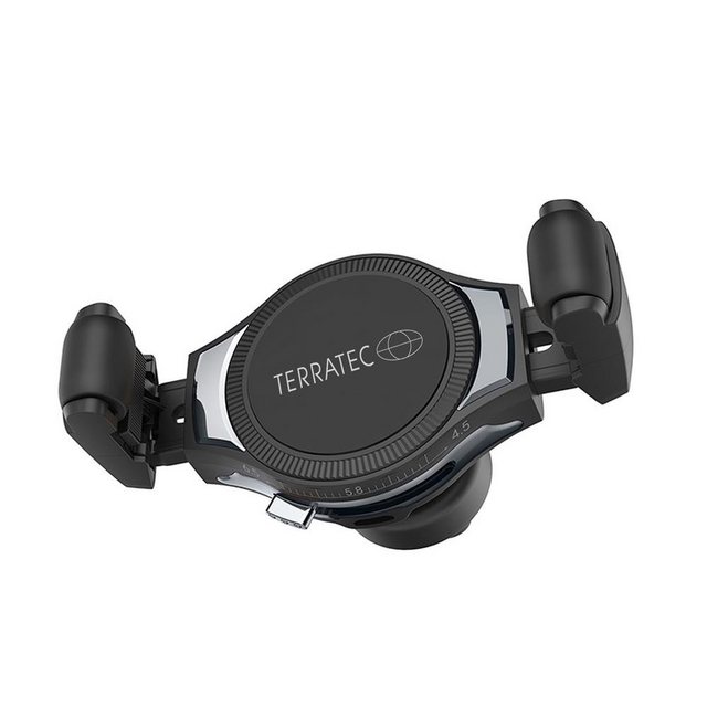 Terratec ChargeAir Car Smartphone-Halterung, (Handy Halterung mit Induktionsladung, Wireless Charging im Auto, 10W, inkl. Schnelladeadapter für 12V Steckdose, einfache montage, Befetigung am Lüftungsgitter, schwarz)