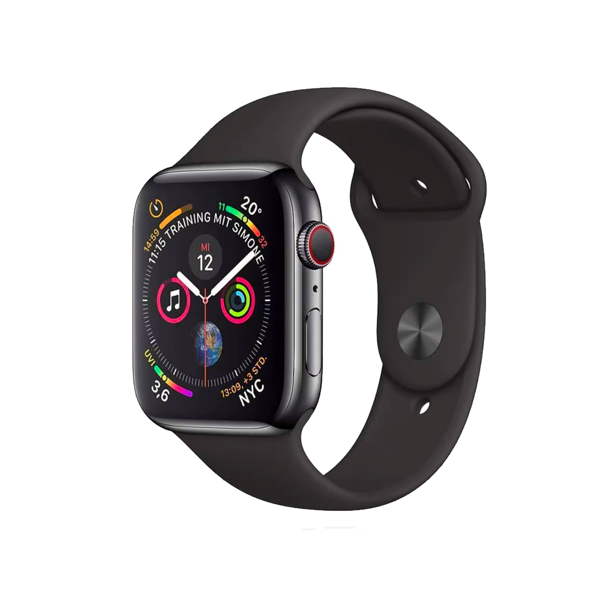 Refurbished Apple Watch Serie 4 | 44mm | Aluminum Spacegrau | Schwarzes Sportarmband | GPS | WiFi B-grade