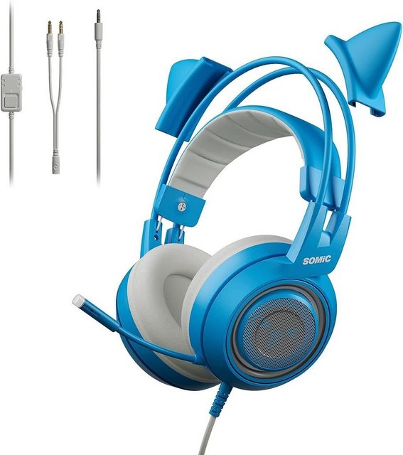 Somikon G951S Gaming-Headset (3D-Klangqualität mit Rauschunterdrückung für immersives Gaming-Erlebnis , “Gaming-Headset in Blau mit Mikrofon für Frauen)