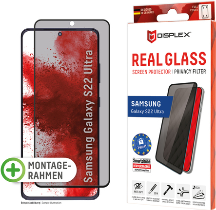 Displex Privacy Panzerglas (10H) für Samsung Galaxy S22 Ultra – Eco-Montagerahmen – Privacy Filter (01580)