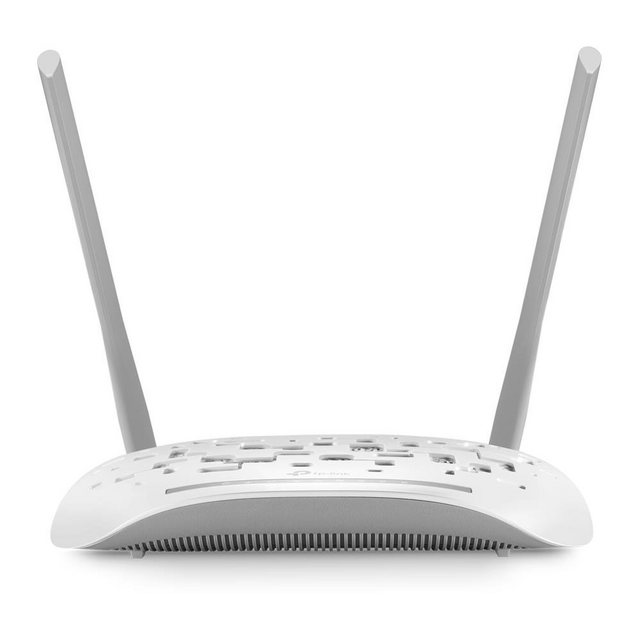 TP-Link TD-W8961N WLAN-Router, 300Mbps Wireless N ADSL2+ Modem Router, 4 FE LAN ports, ADSL2+ Annex A, Ethernet, Tabletop-Router, weiß/grau