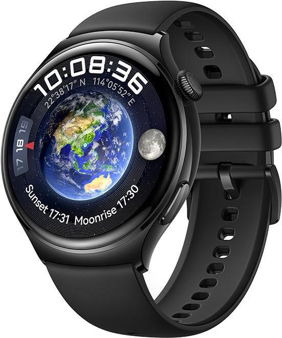 Huawei Watch 4 – Edelstahl – intelligente Uhr mit Riemen – Flouroelastomer – schwarz – Handgelenkgröße: 140-210 mm – Anzeige 3,8 cm (1.5) – 32GB – Wi-Fi, LTE, NFC, Bluetooth – 4G – 48 g – Schwarz (55020AMN)