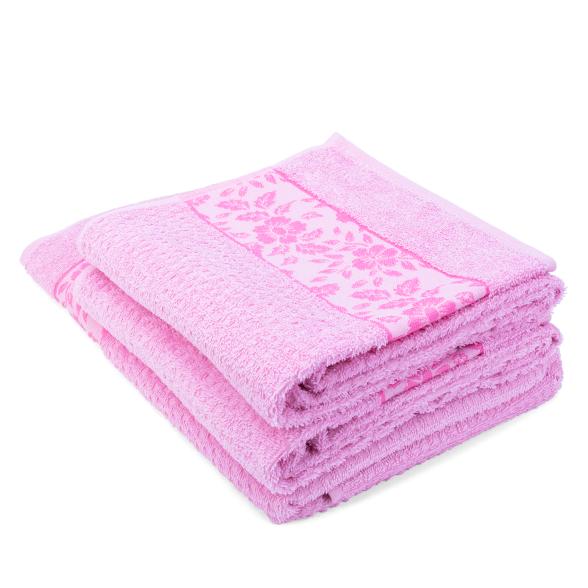 3tlg. Set Hand- und Duschtuch rosa