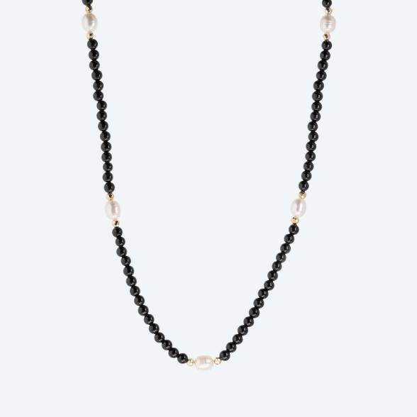 Collier Onyx+Perlen, ca. 43+5cm