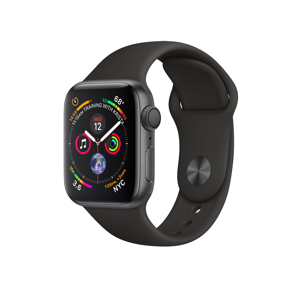 Refurbished Apple Watch Serie 4 | 40mm | Aluminium Spacegrau | Schwarzes Sportarmband | GPS | WiFi + 4G C-grade