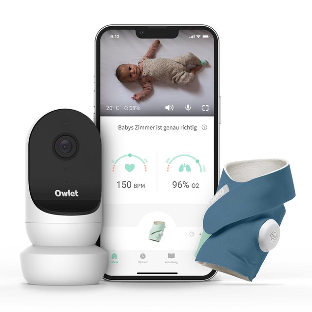 Owlet Baby Care DE Babyphone, Owlet Monitor Duo 2: Smart Sock Mintgrün und HD Kamera 2 Weiß