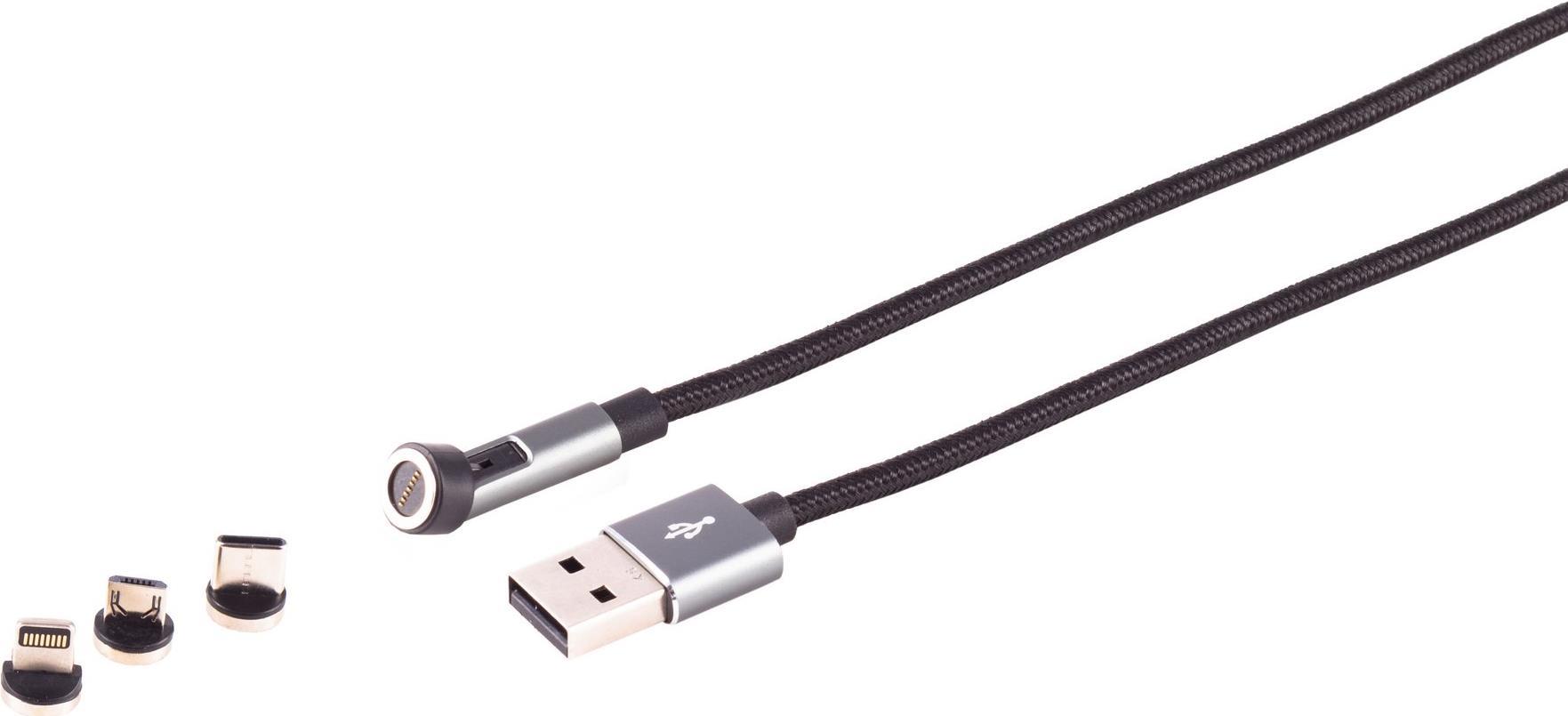 S/CONN maximum connectivity Universal–USB-A Magnetkabel, 3in1, 540°, 7-Pin, weiß, 2,0m (14-19011)