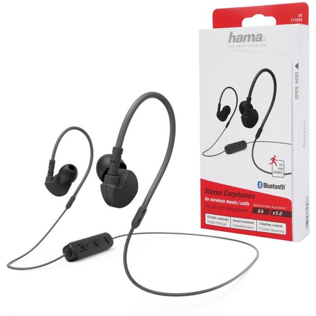 Hama Sport Run BT Kopfhörer Bluetooth Headset Black Smartphone-Headset (Anruffunktion, Bluetooth, Mikrofon, Wiedergabe-Steuerung, Bluetooth 5.0, Schweißfest, Anruf-Funktionen, Wiedergabe-Steuerung, mit Mikrofon)