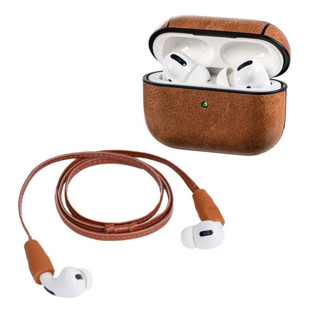 Hama Etui mit Sport-Band Case Cover Schutz-Hülle Braun Headset (Inkl. Nacken-Band, Leder-Optik, für Ladecase Apple AirPods Pro)