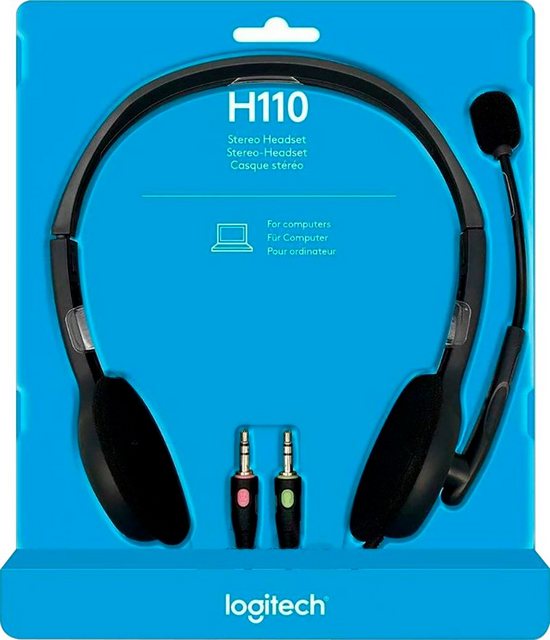 Logitech Headset H110 Audio Klinke Stereo mit Mikrofon schwarz 981-000271 Headset