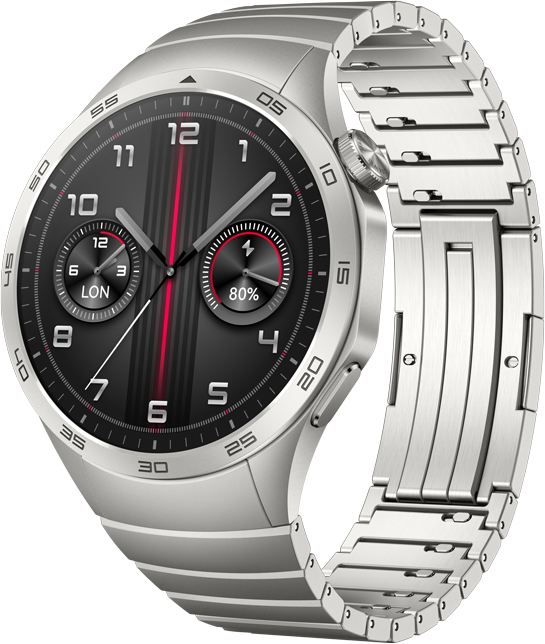 Huawei Watch GT 4 – 46 mm – Edelstahl – intelligente Uhr mit Riemen – Handgelenkgröße: 140-210 mm – Anzeige 3.6 cm (1.43) – NFC, Bluetooth – 48 g – Grau (55020BGU)