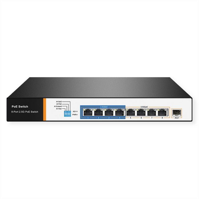 VALUE PoE++ 2,5 Gigabit Ethernet Switch Netzwerk-Switch (8 Ports + Uplink (SFP)